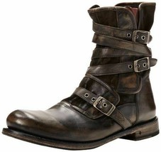 Men&#39;s Distressed Leather Boots, Men&#39;s Handmade Pure Leather Ankle High B... - £217.68 GBP