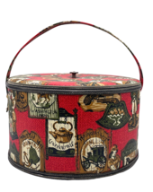 Vintage Princess Covered Sewing Box Red Vinyl Colonial Print 1960s Lid H... - £15.37 GBP