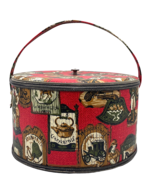 Vintage Princess Covered Sewing Box Red Vinyl Colonial Print 1960s Lid H... - £15.17 GBP