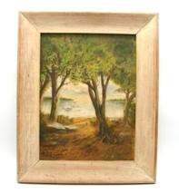 J.H. Smith Signed Painting Art Forest Lake Scene Portrait Canvas Wood Framed Vtg - $96.55