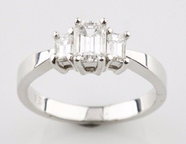 1.00 Carat Émeraude Coupe Diamant 18k or Blanc 3-Stone Fiançailles Taille Bague - £2,303.34 GBP