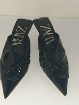 Zara Mules SlipOn Kitten Heels Shoes Black  Patent Leather Womens Size E... - £39.78 GBP