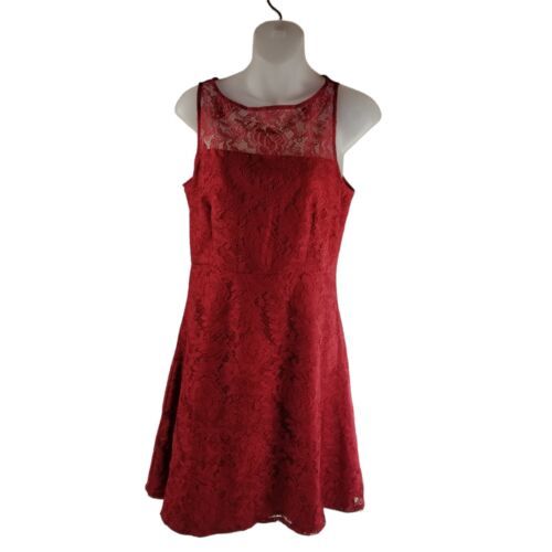 Primary image for BB Dakota Red Fit & Flare Mini Dress Crew Neck Lace Open Back Women's Size 6