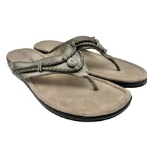 Minnetonka Sandals Women&#39;s 10 Pewter Leather Upper with Silver Accents - £14.75 GBP
