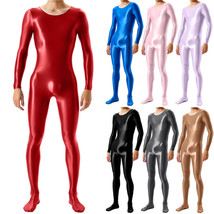 Men&#39;s Satin Shiny Bodystocking Glossy Elastic Jumpsuit Catsuit Wet Look ... - £15.73 GBP