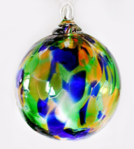Vintage Glass Eye Studio Handblown Art Glass Ball Rainbow Chip In Blue And Green - £21.59 GBP