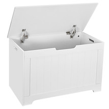 White Lift Top Entryway Storage Chest 2 Safety Hinge Wooden Toy Box Bench - £78.08 GBP