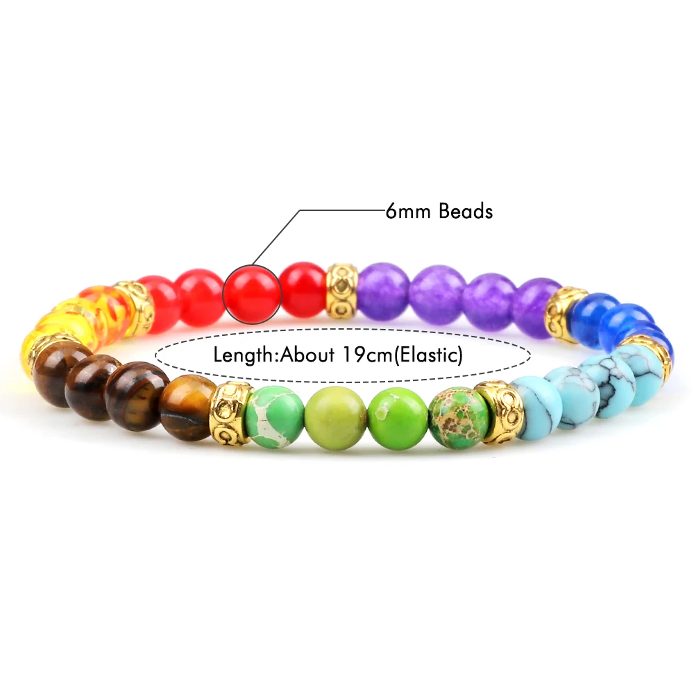 7 Chakra Reiki Healing Beads Bracelets 4 6mm Stone Beaded Stretch Bracelet Adjus - £16.59 GBP