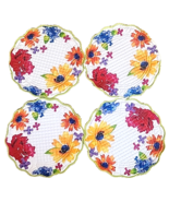 Lot 4 Round Placemats Reversible Brigth Colorful Floral Scalloped White ... - €25,86 EUR