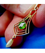 ORIGINAL Deco Geometric Peridot Pearl Antique Pendant Vintage Medallion ... - $1,610.25