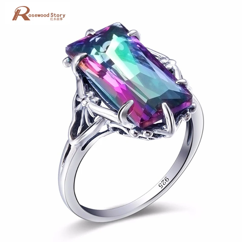 Charm Female Ring Multicolor Rainbow Fire Mystic Topaz Ring 925 Sterling Silver  - £39.86 GBP