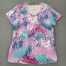 Romans Women Shirt Size L Pink Preppy Short Sleeve Bold Boho Scoop Neck ... - $12.60