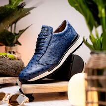 Hand painted genuine ostrich quill Sneaker Shoes Scanno Antique Navy image 6