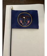 New Utah State Mini Desk Flag - Black Wood Stick Gold Top 4” X 6” - $10.90 CAD