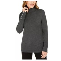 JM Collection Women XXL Charcoal Heather Button Sleeve Turtleneck Sweate... - £23.55 GBP