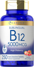 Carlyle Vitamin B12 5000Mcg | 250 Fast Dissolve Tablets | Natural Berry Flavor - $27.49