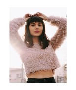 Feather Effect Crop Sweater – Soft Powder Pink, Size XS - $365.18 MXN