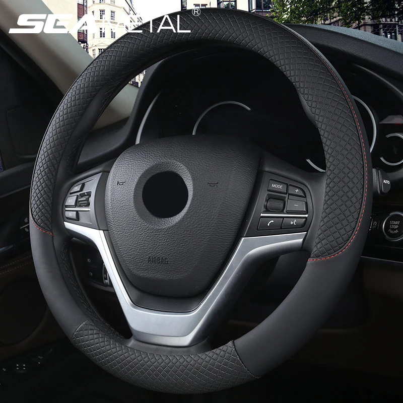 SEAMETAL 38cm Steering Wheel Cover PU Leather Anti Slip Steer Wheel Protector - £12.13 GBP+