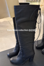 ZARA BNWT 2025. BLACK LEATHER LACE UP BOOTS KATE MOSS. 1011/610/800 - $390.85