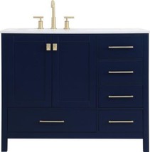Bathroom Vanity Sink Traditional Antique Single Blue Gold Solid Wood Stone - £1,571.92 GBP