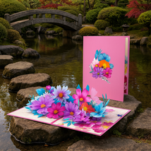 Flower garland pop-up greeting card 15cm x 20cm UK sales only - $10.00