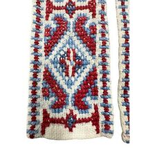 Antique Handmade Needlepoint Scandinavian Nordic Scarf RWB Trim 46" x 1 ... - $24.00