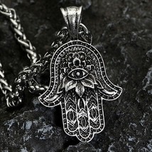 Mens Vintage Hamsa Hand with Evil Eye Pendant Necklace Protection Jewelry 24&quot; - £13.41 GBP