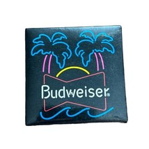 Vintage Black Budweiser Button Pin Pinback Neon 80’s Palm Beach 2.25&quot; Square - $8.50