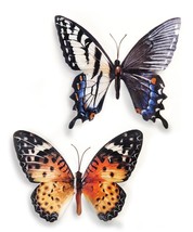 Butterfly Wall Plaques Set of 2 Metal 15" Long Colorful Painted Garden Monarch image 1