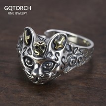 Vintage 925 Sterling Silver Cat Ring Women&#39;s Simple Style Animal Adjustable Ring - £25.27 GBP