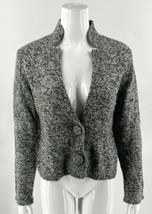 Deane White Cardigan Sweater Size Medium Gray Wool Blend Button Front Womens - £19.78 GBP