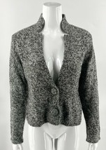 Deane White Cardigan Sweater Size Medium Gray Wool Blend Button Front Womens - £18.59 GBP