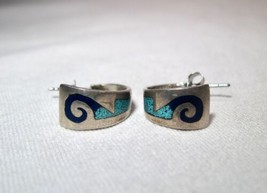 Vintage Sterling Hopi Navajo Blue Lapis Turquoise Chip Inlay Earrings K571 - £43.52 GBP