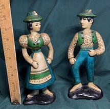 Man and Woman Figurines with Teal, Green and Beige Clothing 11&quot; Tall - £6.49 GBP