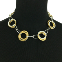 LAUREN Ralph Lauren chunky mixed metal necklace - interlocking gold silver rings - £19.67 GBP