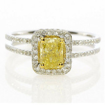 Real 1.37ct Natural Fancy Yellow Diamonds Engagement Ring 18K Solid Gold Radiant - £4,775.43 GBP