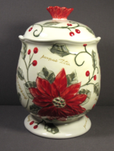 Canister Jar Red Poinsettia Ivory Ceramic Hand Painted Gibson Clean Seal 5 x 8&quot; - $10.77