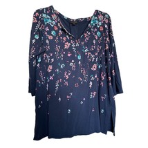J. Jill Womens Top Navy MP Floral Half Sleeve V Neck Wearever Collection Blouse - $17.81