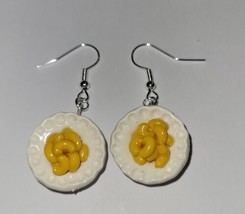 Mac N Cheese Earrings Silver Wire Kids Charms Pasta Dish - £6.79 GBP
