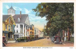 Main Street Cars Drug Store Littleton New Hampshire 1930s postcard - £5.45 GBP