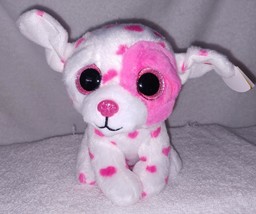 Ty Beanie Boos BEAU the White with Tiny Pink Hearts Puppy Dog 6&quot;H NWT - £9.49 GBP