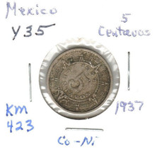 Mexico 5 Centavos, 1937, Copper-Nickel, KM 423 - £0.79 GBP