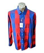 Bugatchi Mens Shirt Size XL Blue Orange Check Bold Flip Cuff LS New - $94.00