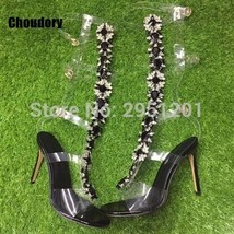 Sexy PVC Transparent Gladiator Sandal Boot Woman Open Toe T-strap Rhinestone Cle - £116.11 GBP