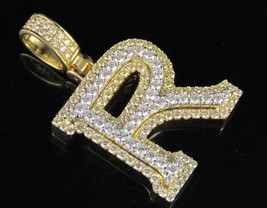 R Initial Custom Letter Diamond Pendant Charm 10K Yellow Gold Over 2.50 CT 1.5&quot; - £158.08 GBP