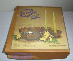 Indiana Gold Carnival Glass 3 Piece Console Set #1211 NOS Bowl &amp; Candle ... - $44.55