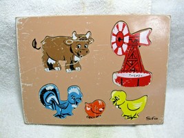 Vintage Collectible SIFO Wooden 5pc Farm Animals &amp; Windmill Wooden Puzzle-School - £19.94 GBP