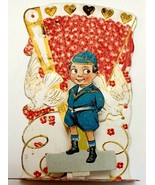 1940s Diecut Pup Up Valentine Card Little Boy w Poem B13  - $9.85
