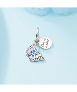 925 Sterling Silver Blue Butterfly &amp; Quote Double Dangle Charm Bead - €14,29 EUR