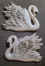 Vtg MCM Chalkware Swans Pair Wall Hanging Miller Studio 1968 Retro Bathroom - £39.46 GBP